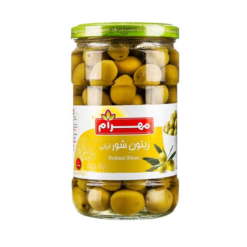 زیتون شور ایرانی شیشه ای مهرام وزن 670 گرم
