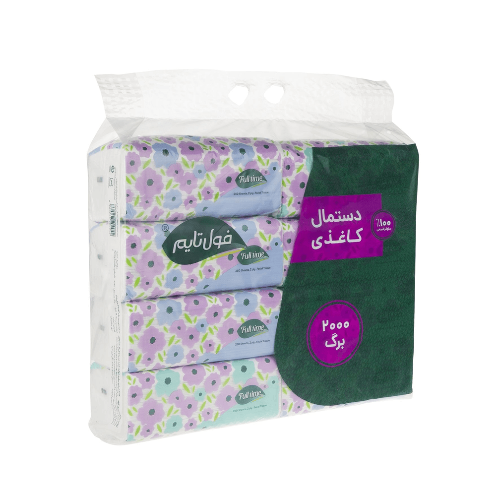 دستمال کاغذی اقتصادی 2 لایه بسته 8عددی 250 برگ فول تایم