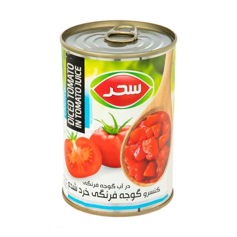 کنسرو گوجه پوست کنده درآب گوجه فرنگی سحر وزن 400 گرم