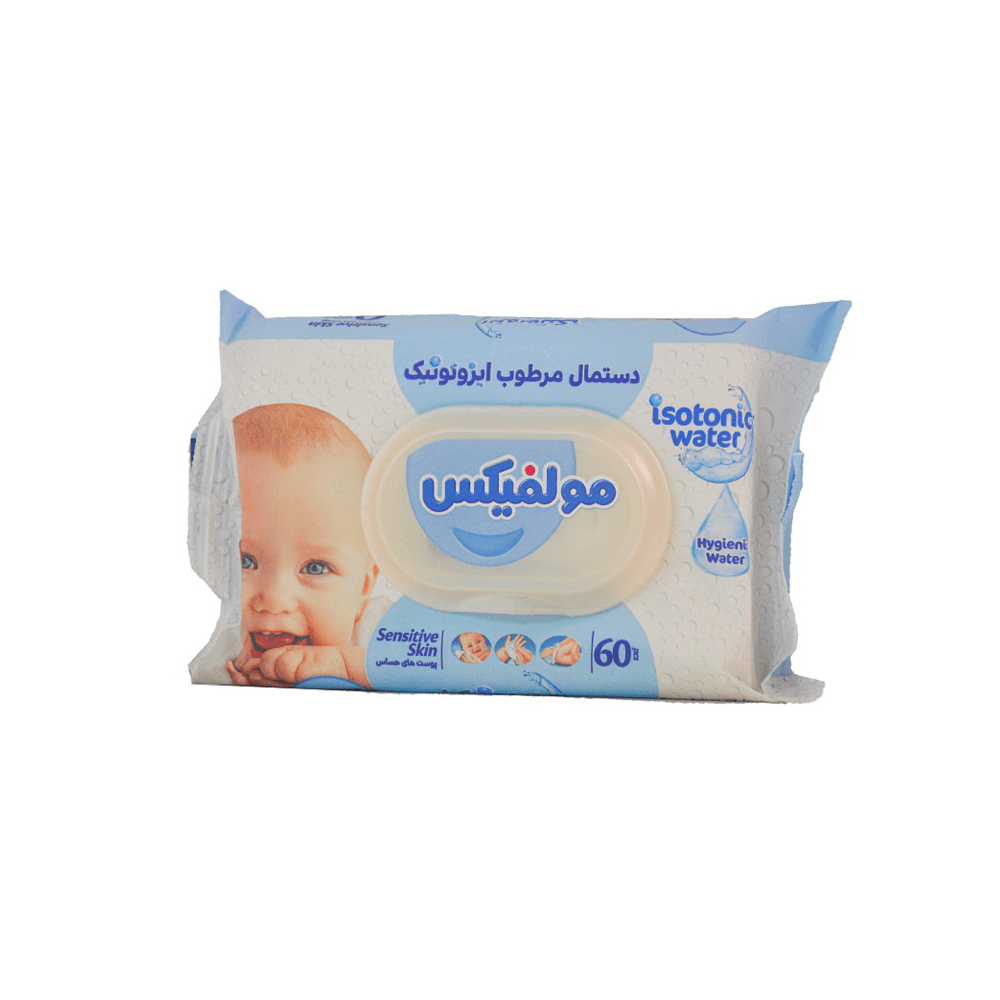 دستمال مرطوب بدون الکل و صابون مناسب پوست حساس ایزوتونیک 20 عددی مولفیکس