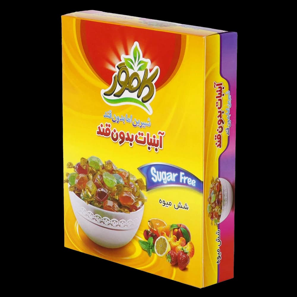 آبنبات بدون قند و رژیمی با طعم شش میوه 110 گرم کامور