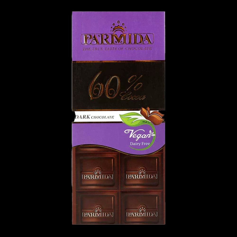 شکلات تخته ای تلخ 60 درصد وگان 80 گرم پارمیدا
