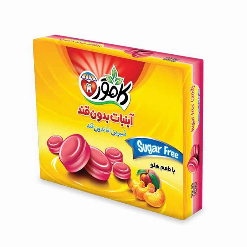 آبنبات بدون قند کامور طعم هلویی وزن  160 گرم