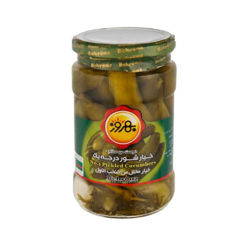 خیار شور درجه یک شیشه بهروز وزن 660 گرم