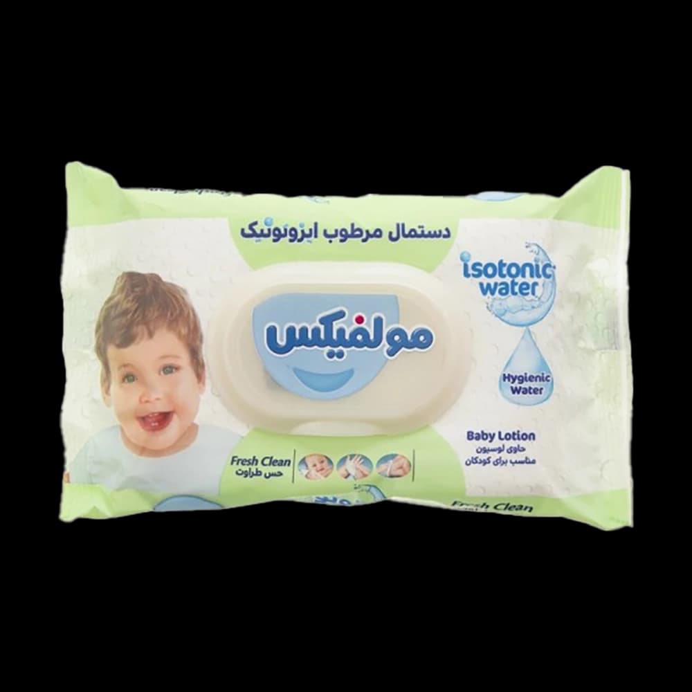 دستمال مرطوب بدون الکل و صابون حاوی لوسیون ایزوتونیک 20 عددی مولفیکس
