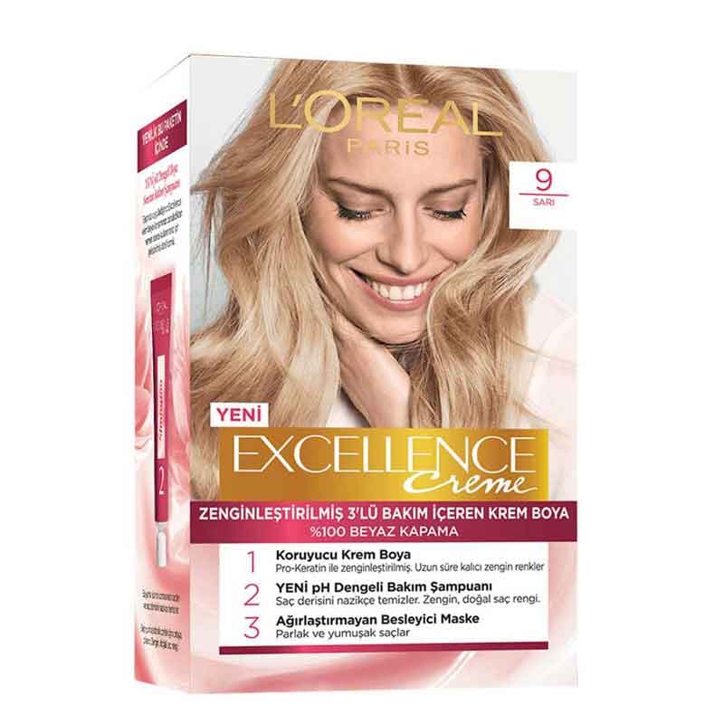 کیت کامل رنگ مو لورال مدل Excellence شماره 9