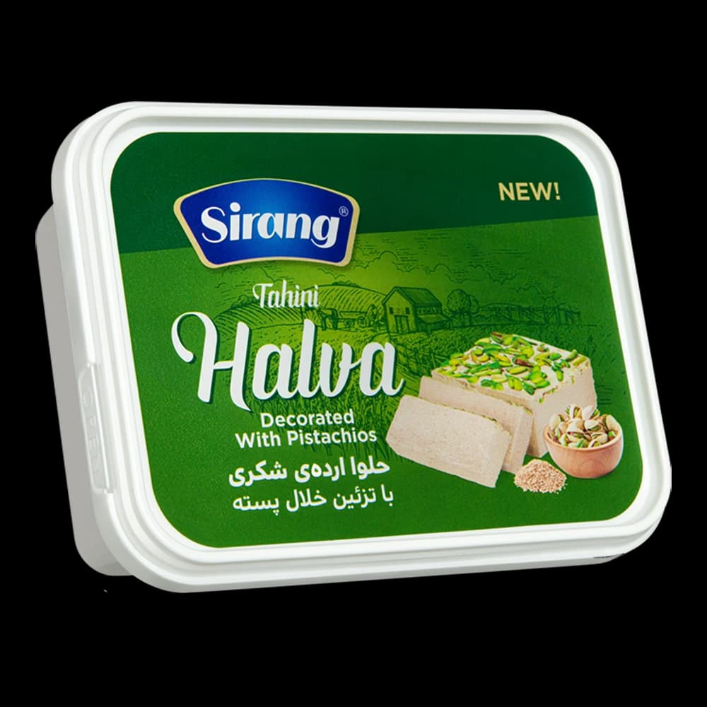 حلوا ارده شكری با طعم هل و تزئين خلال پسته رويال 480 گرم سيرنگ