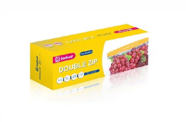 دبل زیپ زرد  بادوک  سایز بزرگ ابعاد 30*25 بسته 20 عددی