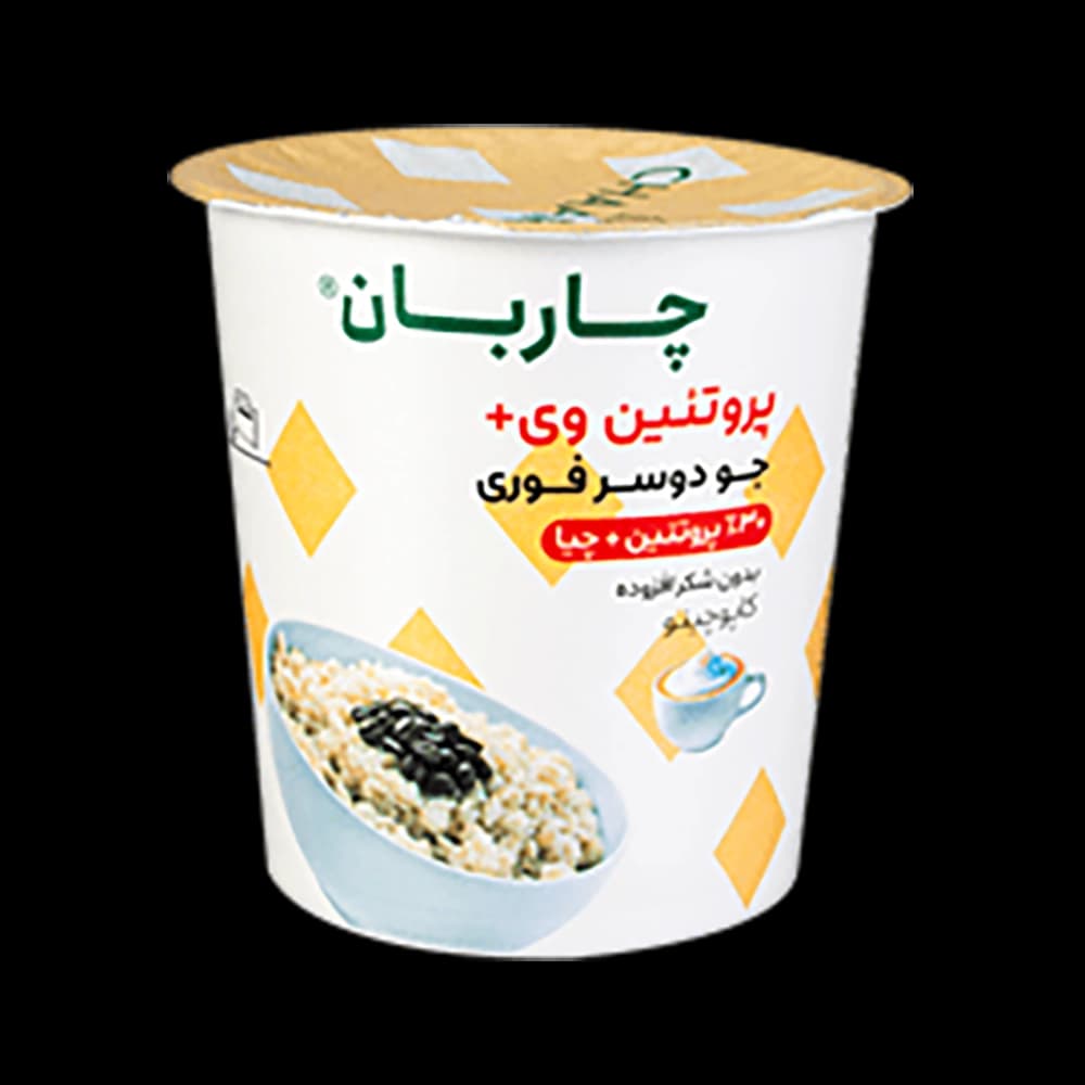 غلات صبحانه جو دوسر و پروتئين وی و دانه چيا و كاپوچينو 55 گرم چاربان