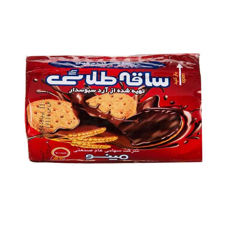 بیسکویت ساقه طلایی مینو باروکش شکلاتی وزن 220 گرم
