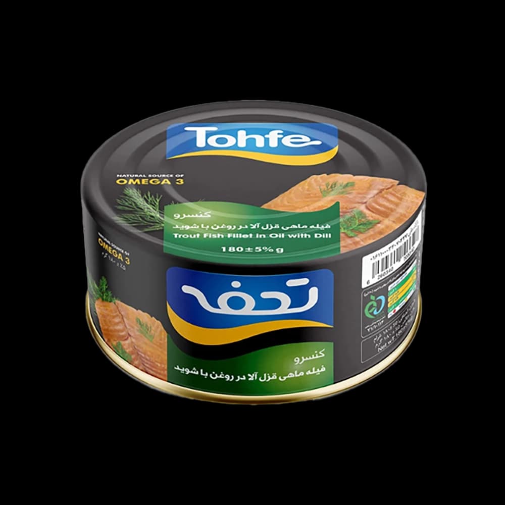 کنسرو فیله ماهی قزل آلا در روغن با شوید 180 گرم تحفه