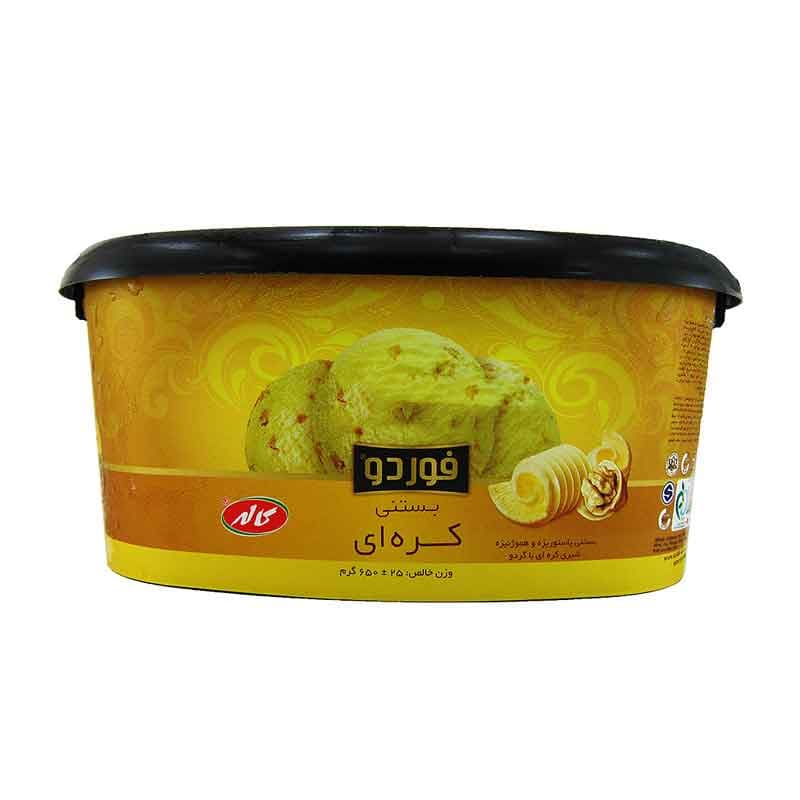 بستنی پذیرایی کاله مدل فوردو طعم شیری کره ای با تکه های گردو وزن650 گرم