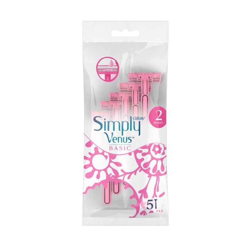 تیغ اصلاح ژیلت دولبه سری Simply Venus صورتی بسته پنج عددی