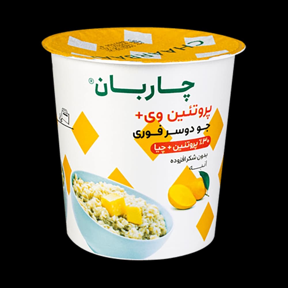 غلات صبحانه جو دوسر و پروتئين وی و دانه چيا و انبه 55 گرم چاربان