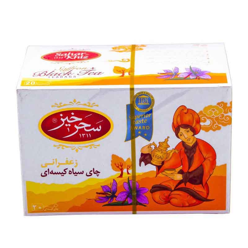 چای سیاه کیسه ای مدل زعفرانی سحر خیز بسته 20 عددی