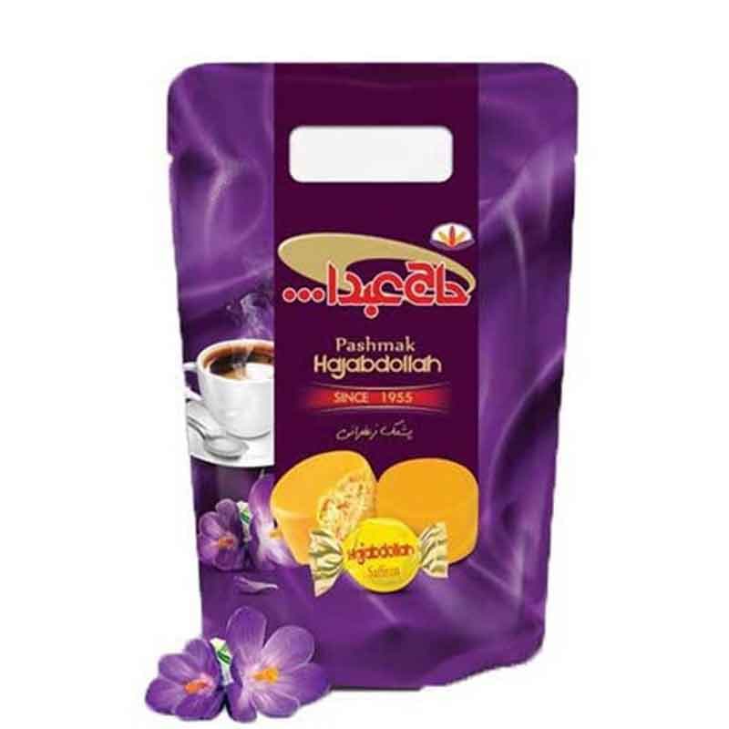 پشمک دوسر پیچ (زعفران پسته) حاج عبدالله وزن 350 گرم