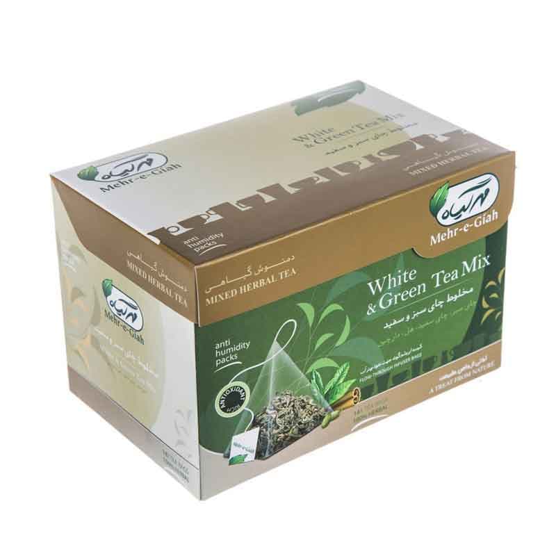 دمنوش گیاهی چای سبز و سفید مهر گیاه بسته 14 عددی