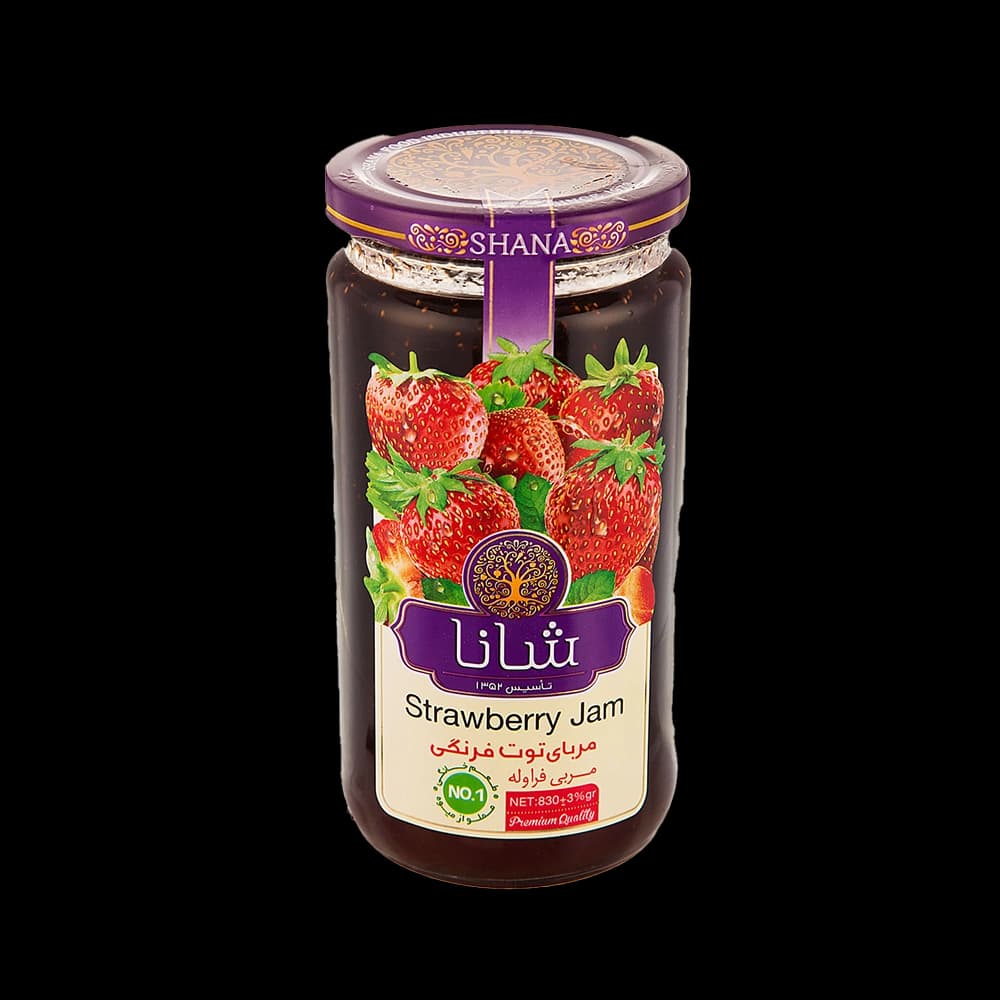 مربا توت فرنگی شیشه 830 گرم شانا