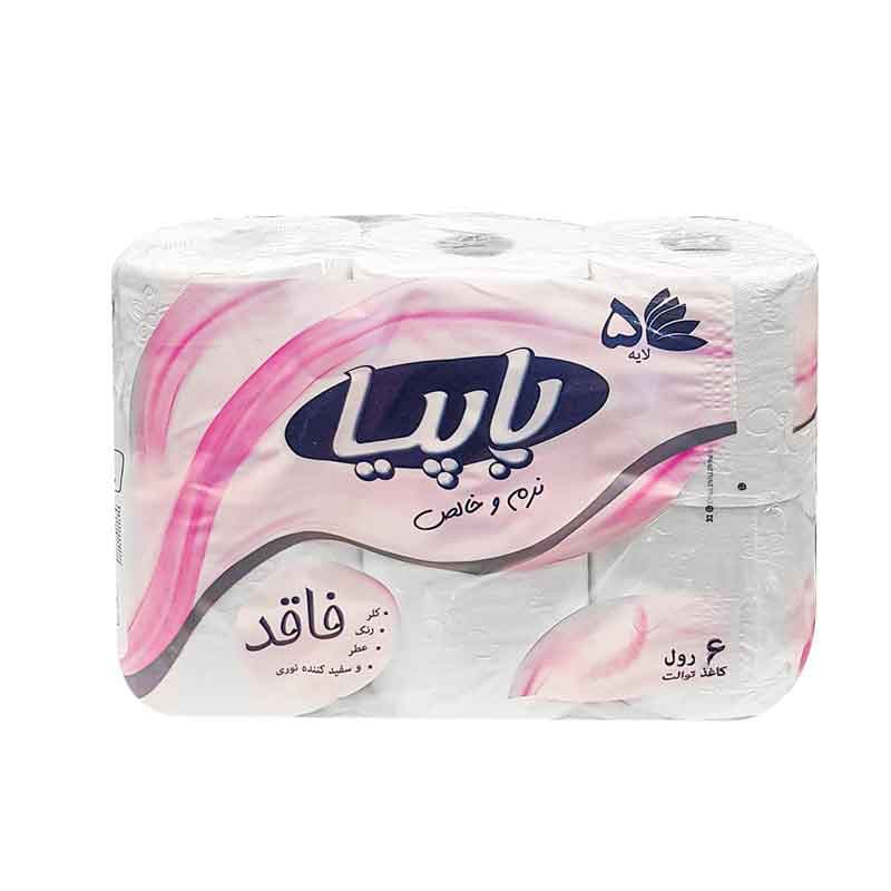 دستمال توالت پاپیا مدل  پیور اند سافت 5 لایه 6 رول