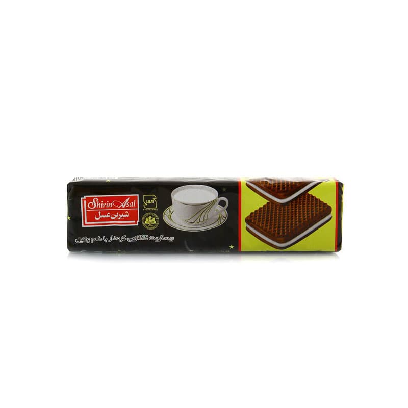 بیسکویت کرم دار  شیرین عسل طعم شکلاتی وزن 120 گرم