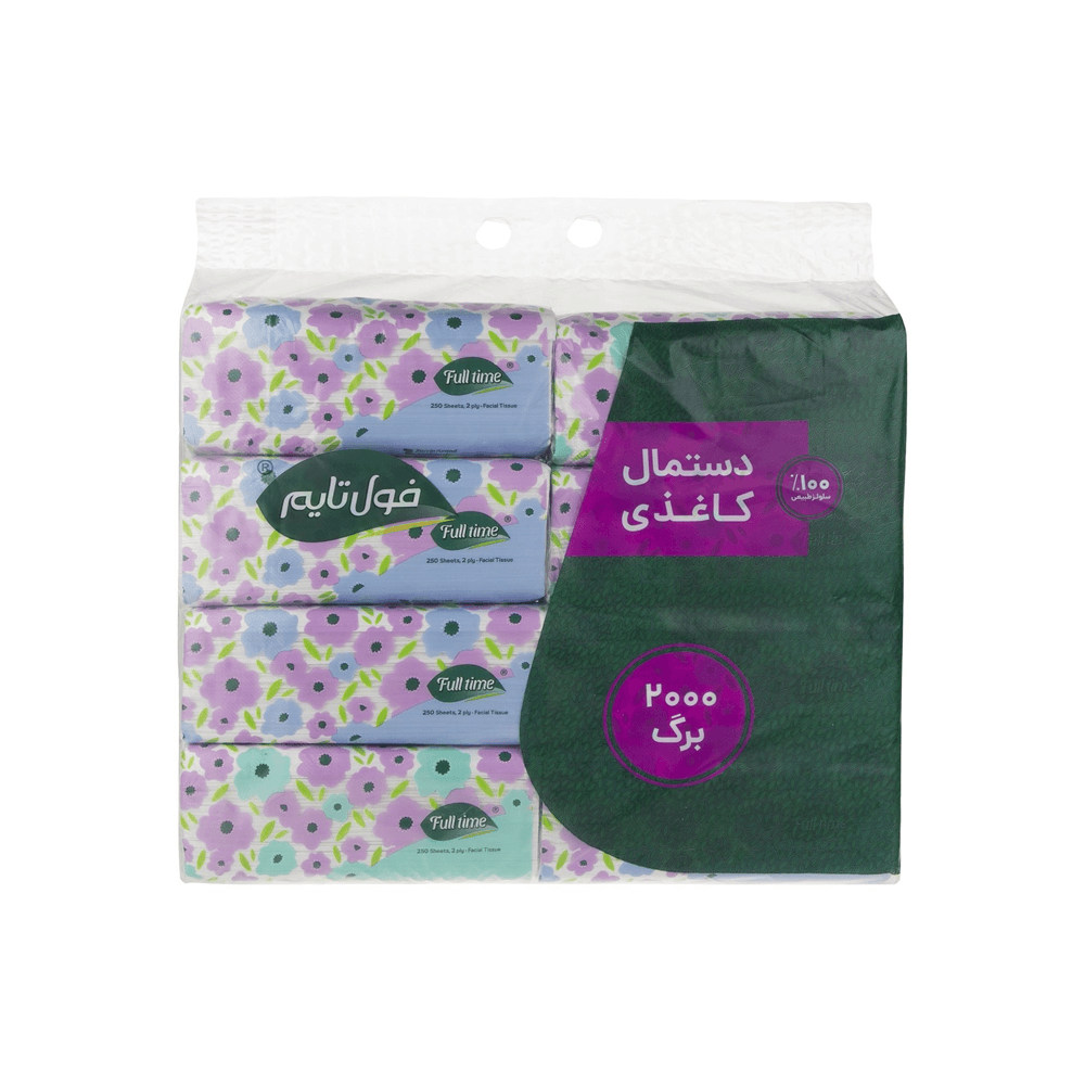 دستمال کاغذی اقتصادی 2 لایه 8 عددی 250 برگ فول تایم